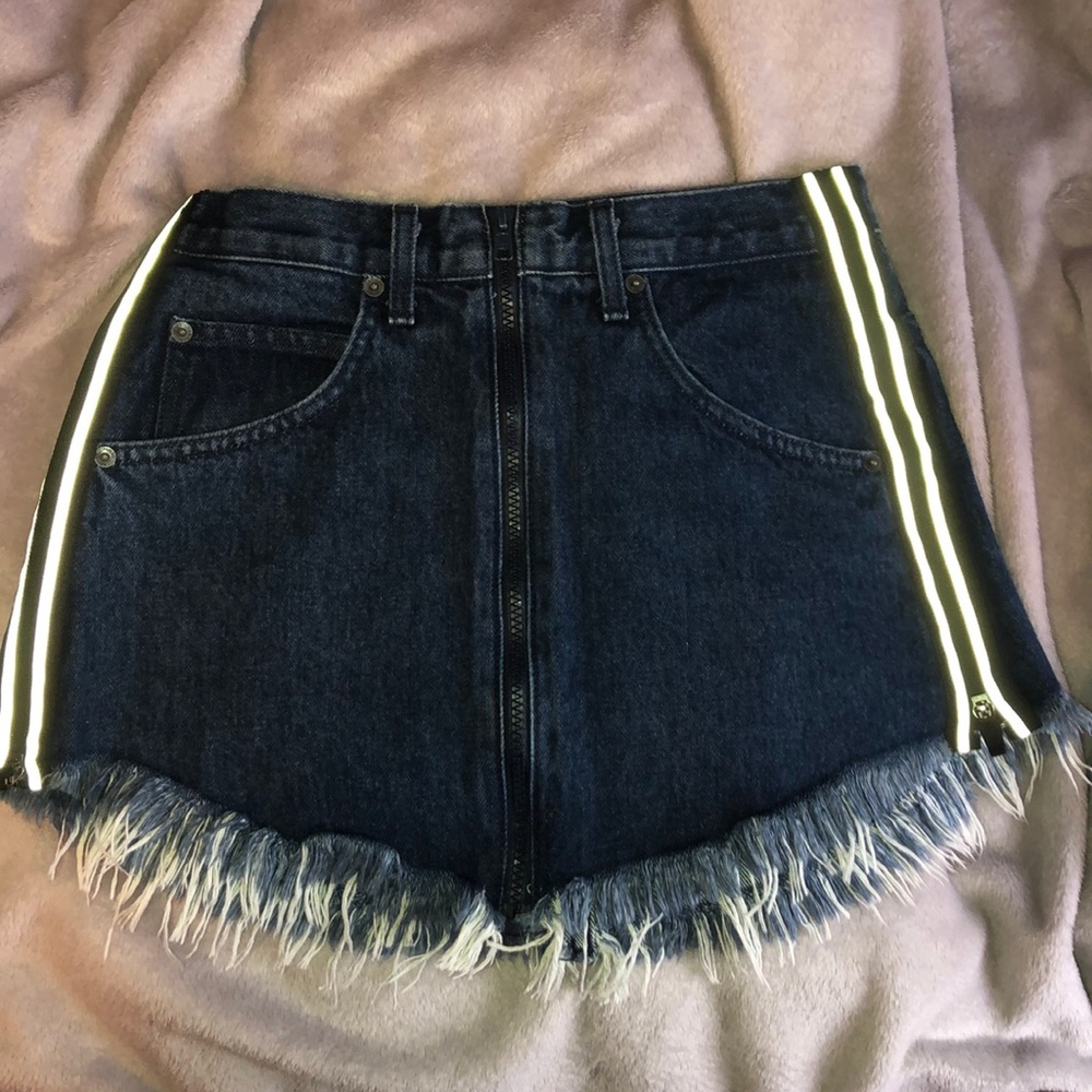 Lf  reflective denim zipper skirt
